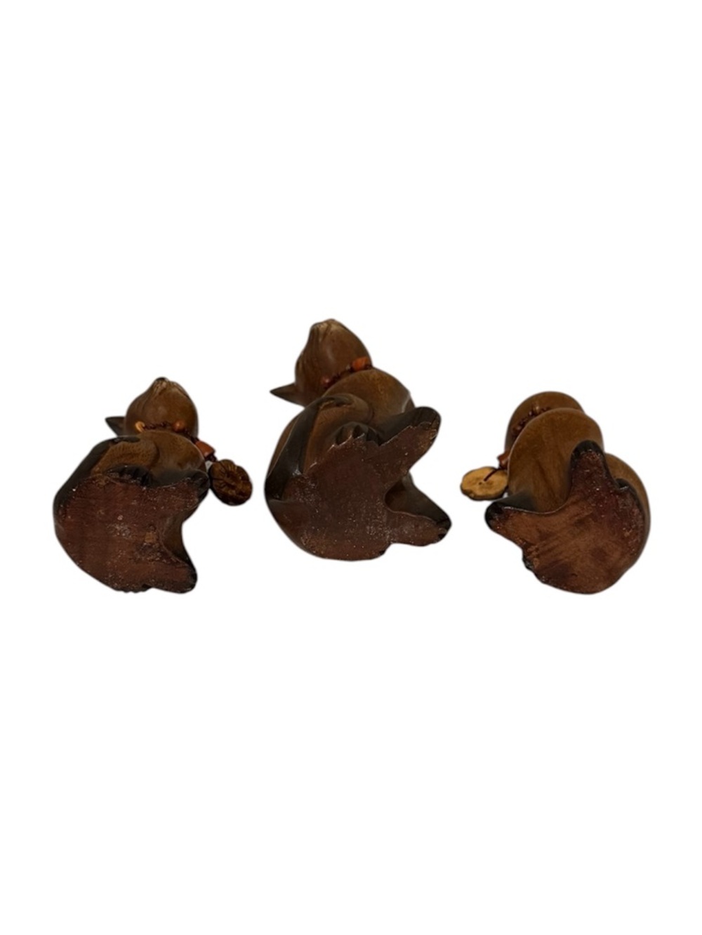 Set of 3 Brown Carved Wood Cat Figurines - Picture 5 of 5